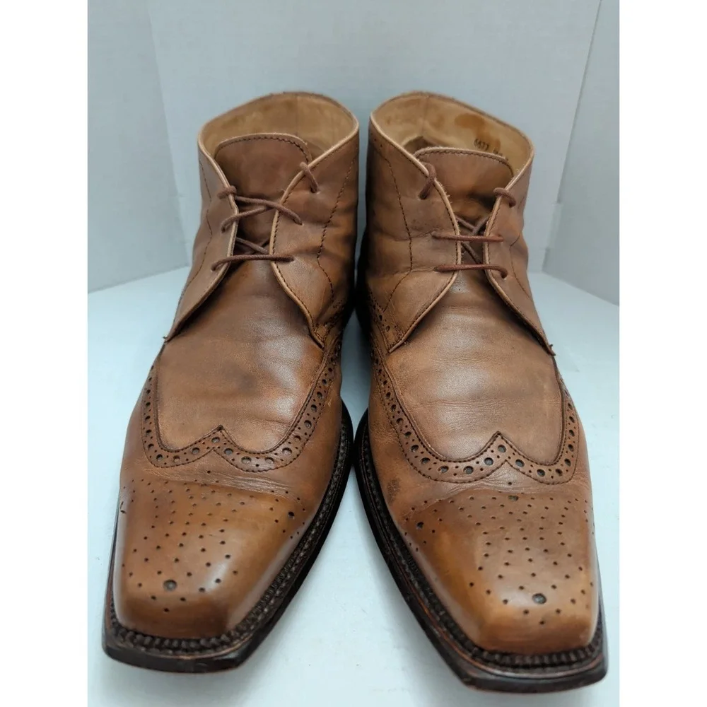 Mercanti Firoenti Wingtip Chukka Ankle Boot Brogue Sz 10.5M Brown Leather Italy